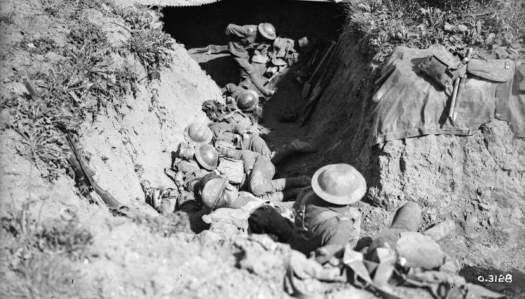 94_Canadians resting in captured trenches in front of Arras. Advance East of Arras. August, 1918